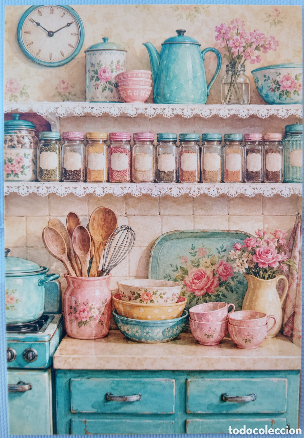 Postales: POSTAL - ESCENA COCINA ESTANTER&Iacute;AS - ESTILO ANTIGUO