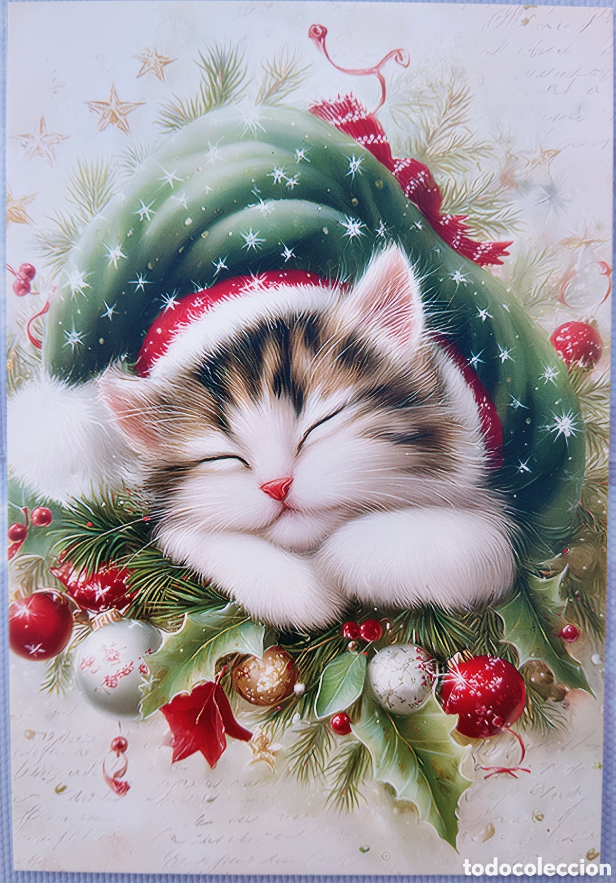 Postales: POSTAL NAVIDAD - GATO GATITO ADORNOS NIEVE - ESTILO ANTIGUO