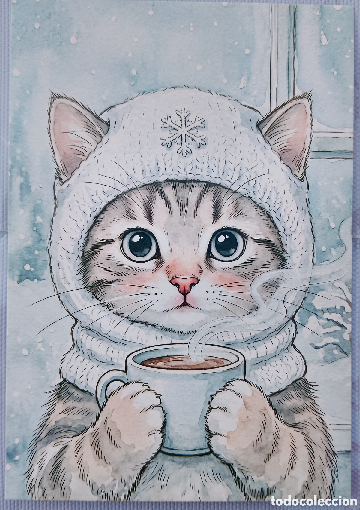 Postales: POSTAL NAVIDAD - GATO GATITO TAZA PAISAJE NEVADO - ESTILO ANTIGUO