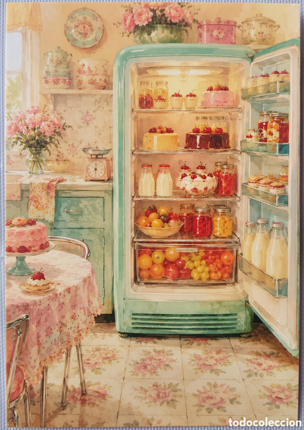 Postales: POSTAL - ESCENA COCINA NEVERA - ESTILO ANTIGUO