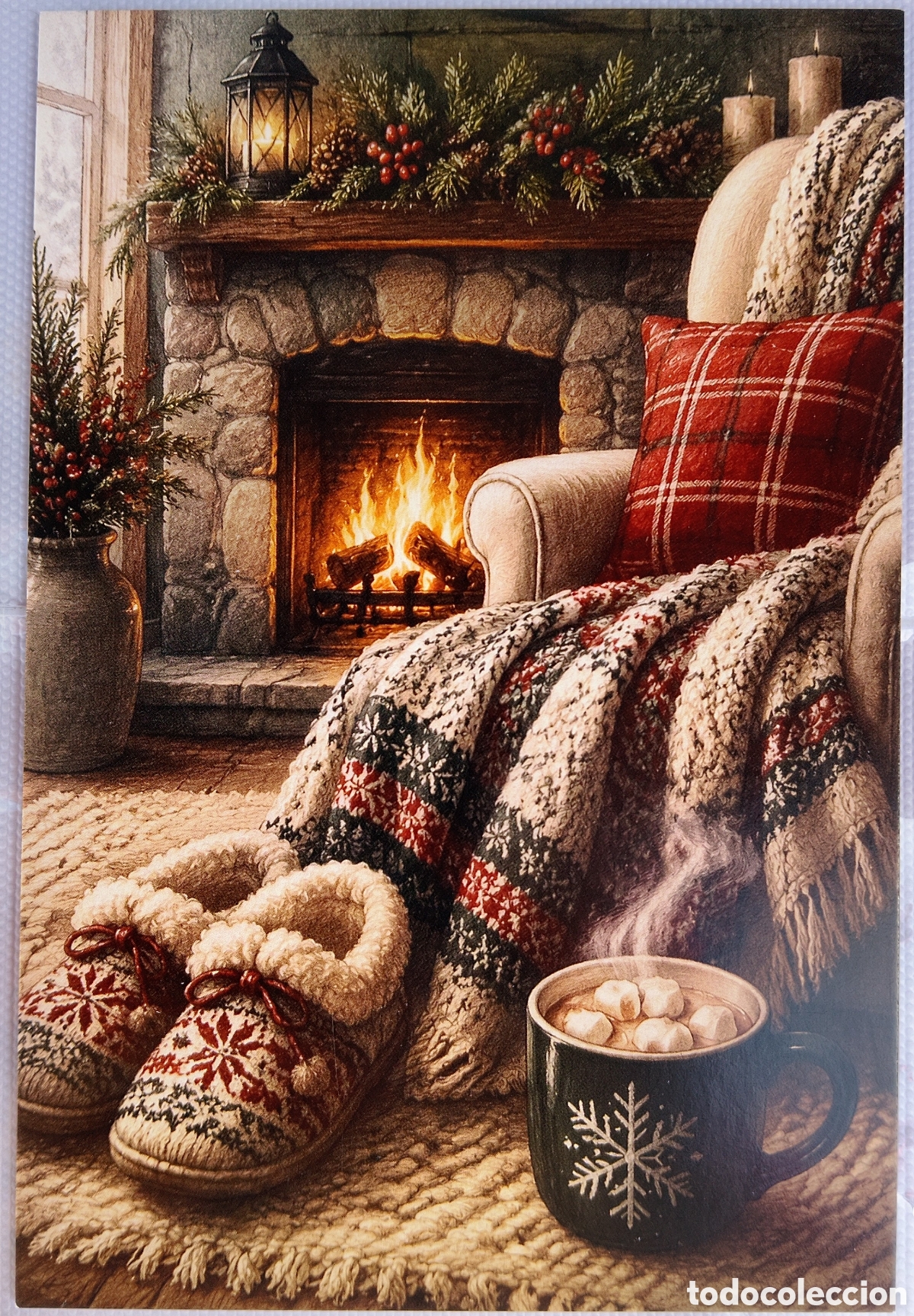 Postales: POSTAL NAVIDAD - ESCENA HOGARE&Ntilde;A CHIMENEA SILL&Oacute;N - ESTILO ANTIGUO