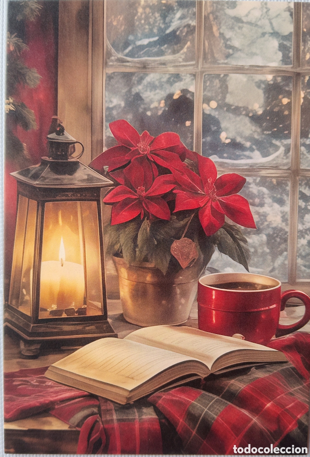 Postales: POSTAL NAVIDAD - DETALLE LIBRO FAROL CANDIL VENTANA FLOR - ESTILO ANTIGUO