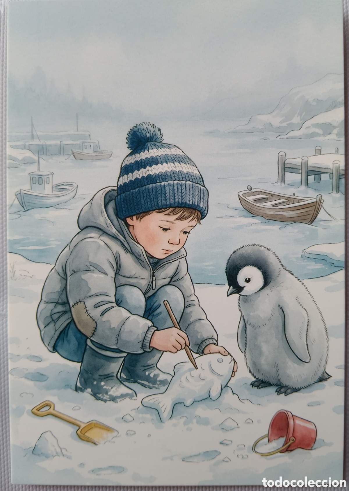 Postales: POSTAL NAVIDAD - NI&Ntilde;O PING&Uuml;INO PUERTO PESQUERO - ESTILO ANTIGUO