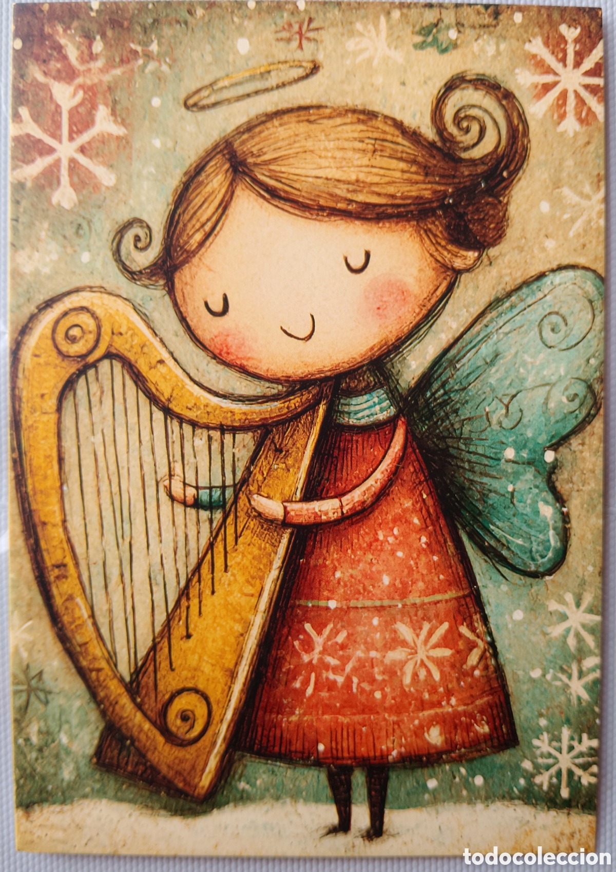 Postales: POSTAL NAVIDAD - ANGELITA ARPA NIEVE - ESTILO ANTIGUO
