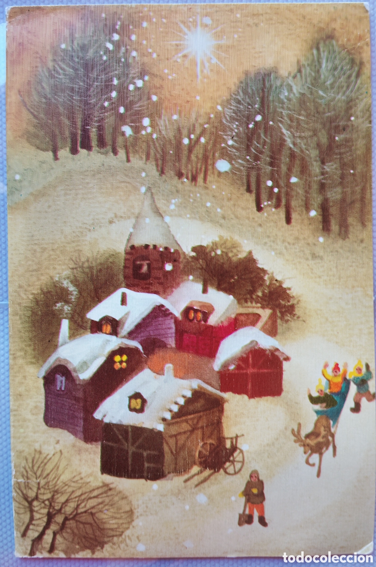 Postales: FELICITACI&Oacute;N NAVIDAD - EDICIONES ORTIZ - CASITAS PAISAJE NEVADO
