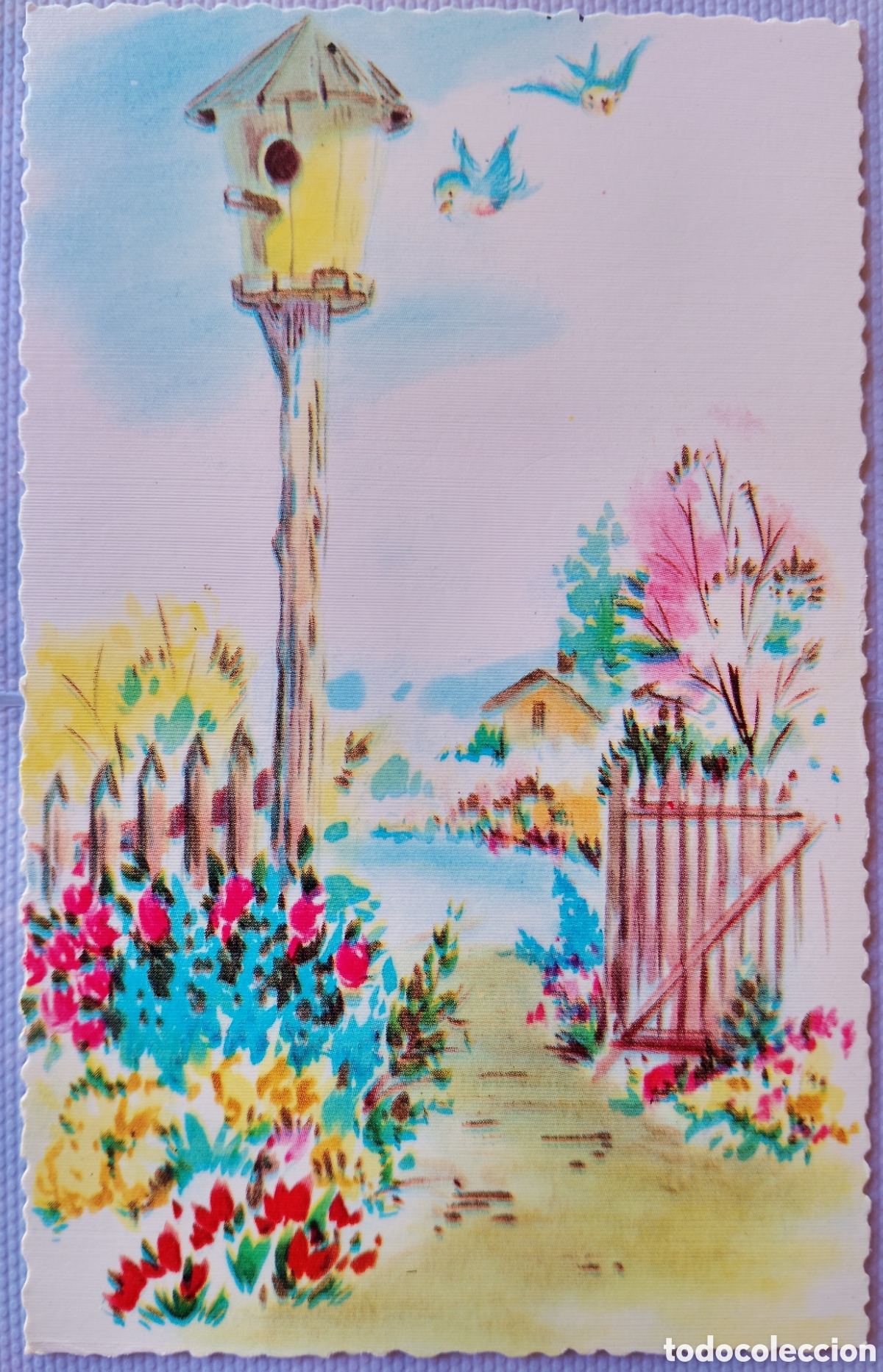 Postales: FELICITACI&Oacute;N NAVIDAD ANTIGUA - PAJARITOS FLORES
