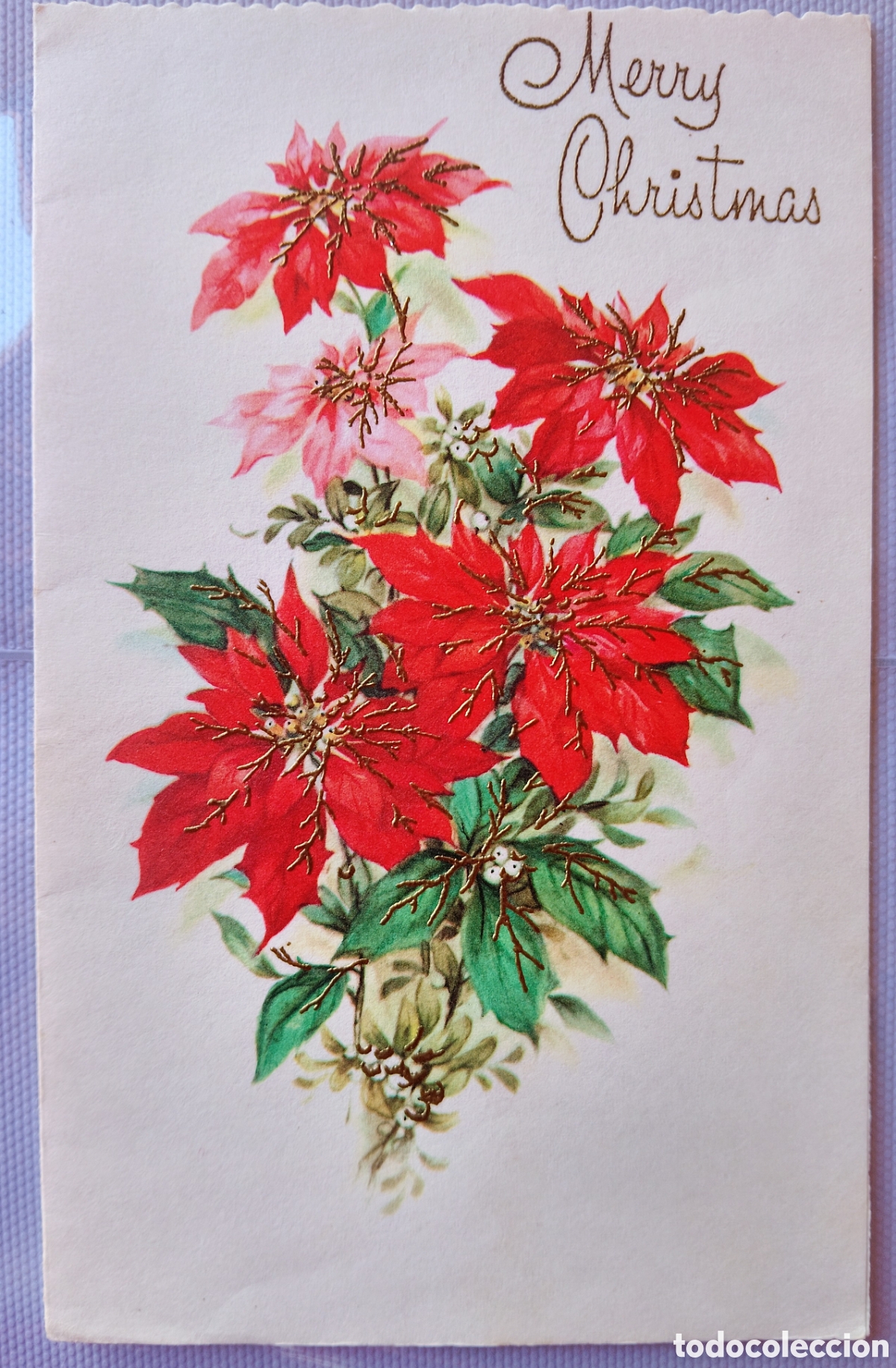 Postales: FELICITACI&Oacute;N NAVIDAD ANTIGUA RELIEVE - FLORES DE PASCUA