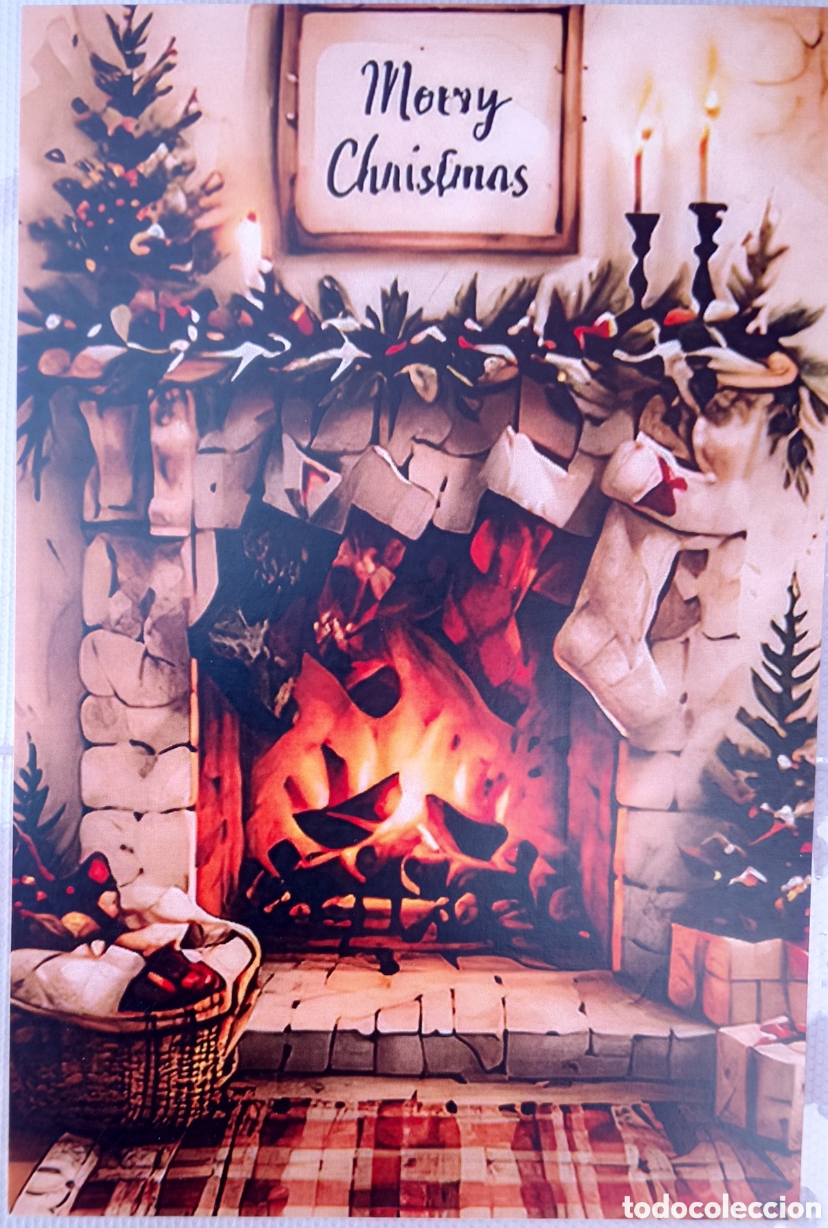 Postales: POSTAL NAVIDAD - ESCENA HOGARE&Ntilde;A CHIMENEA - ESTILO ANTIGUO