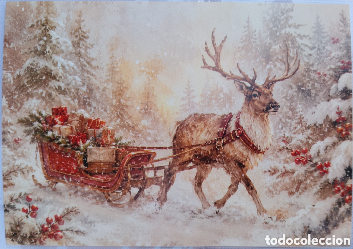 Postales: POSTAL NAVIDAD - RENO TRINEO PAISAJE NEVADO