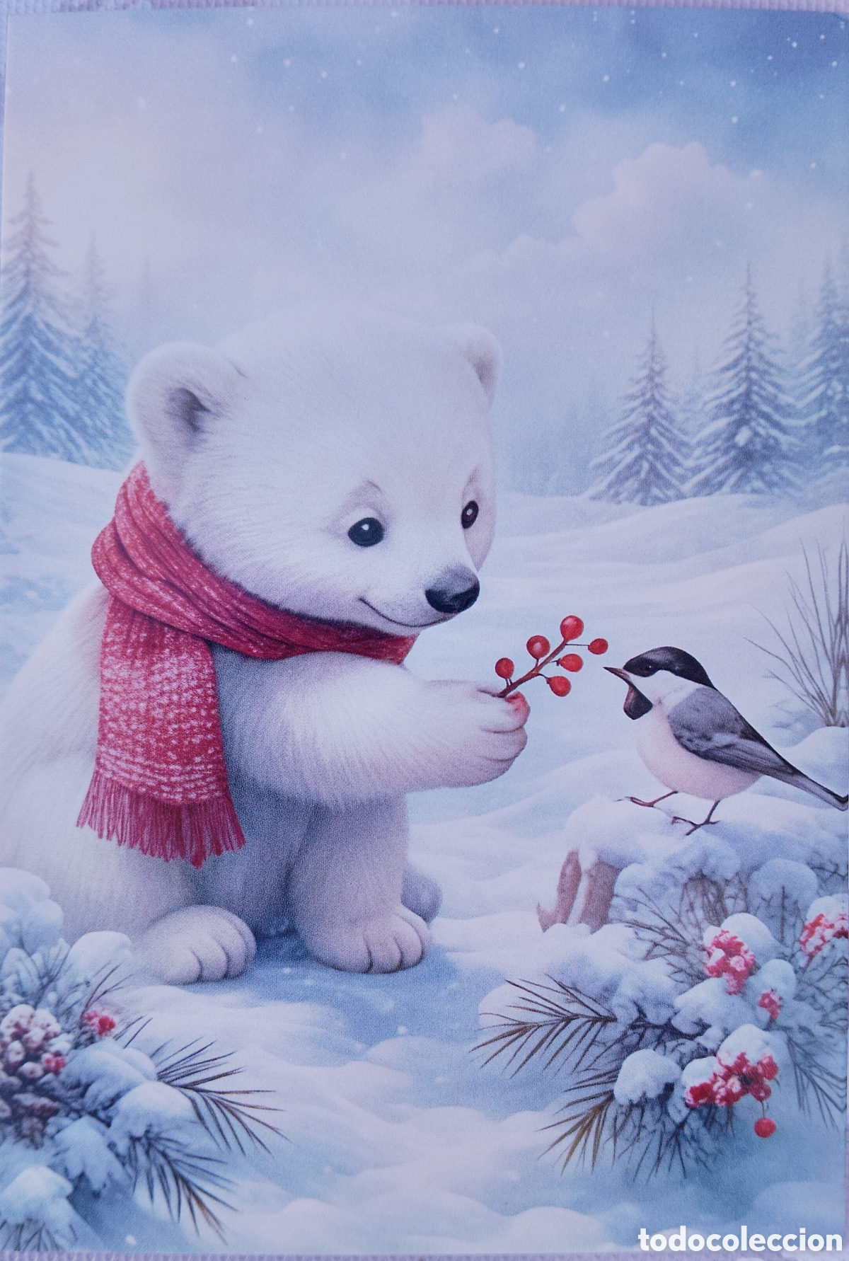 Postales: POSTAL NAVIDAD - OSO POLAR PAJARITO PAISAJE NEVADO - ESTILO ANTIGUO