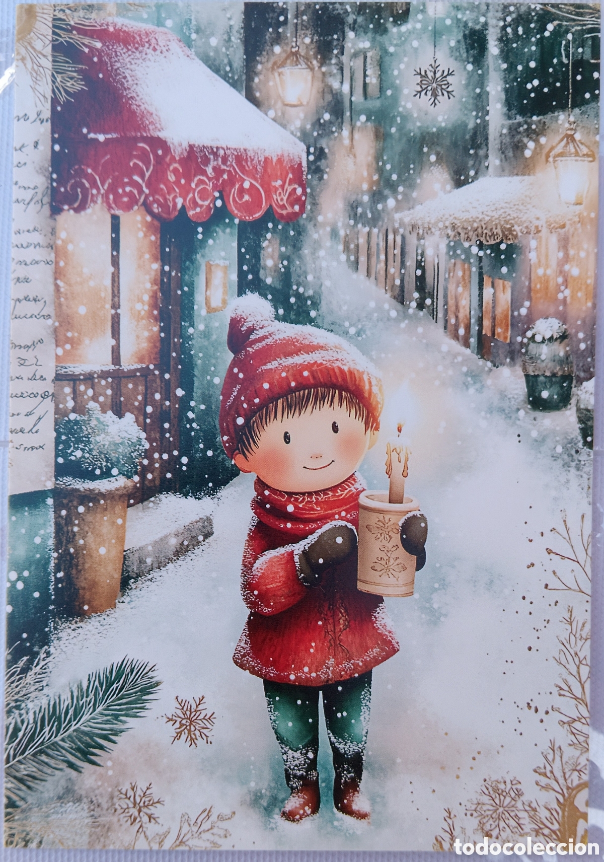 Postales: POSTAL NAVIDAD - NI&Ntilde;O VELA PAISAJE NEVADO - ESTILO ANTIGUO