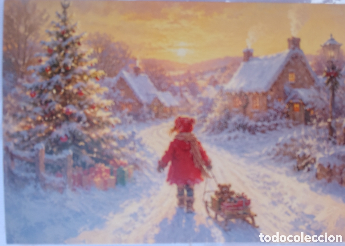 Postales: POSTAL NAVIDAD - NI&Ntilde;A TRINEO OSITO REGALOS PAISAJE NEVADO - ESTILO ANTIGUO