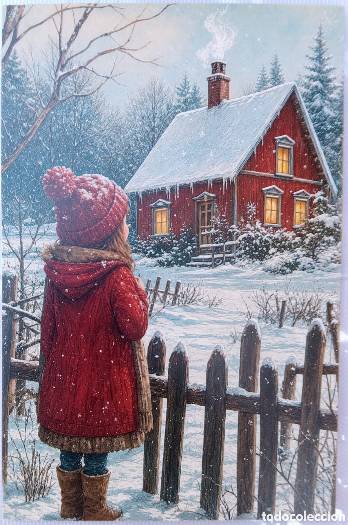 Postales: POSTAL NAVIDAD - NI&Ntilde;A CASA PAISAJE NEVADO - ESTILO ANTIGUO