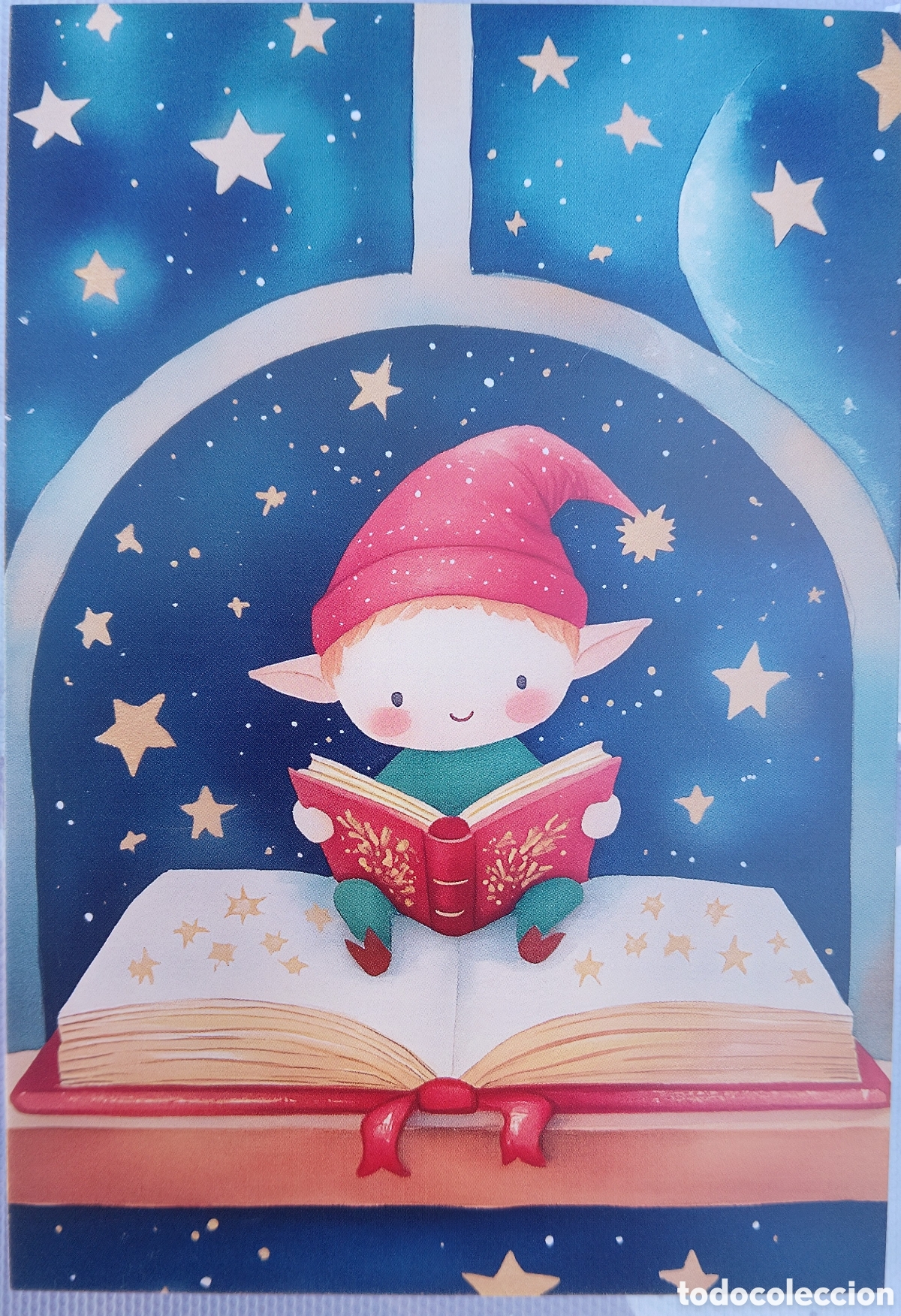 Postales: POSTAL NAVIDAD - ELFO LIBROS - ESTILO ANTIGUO - Foto 1