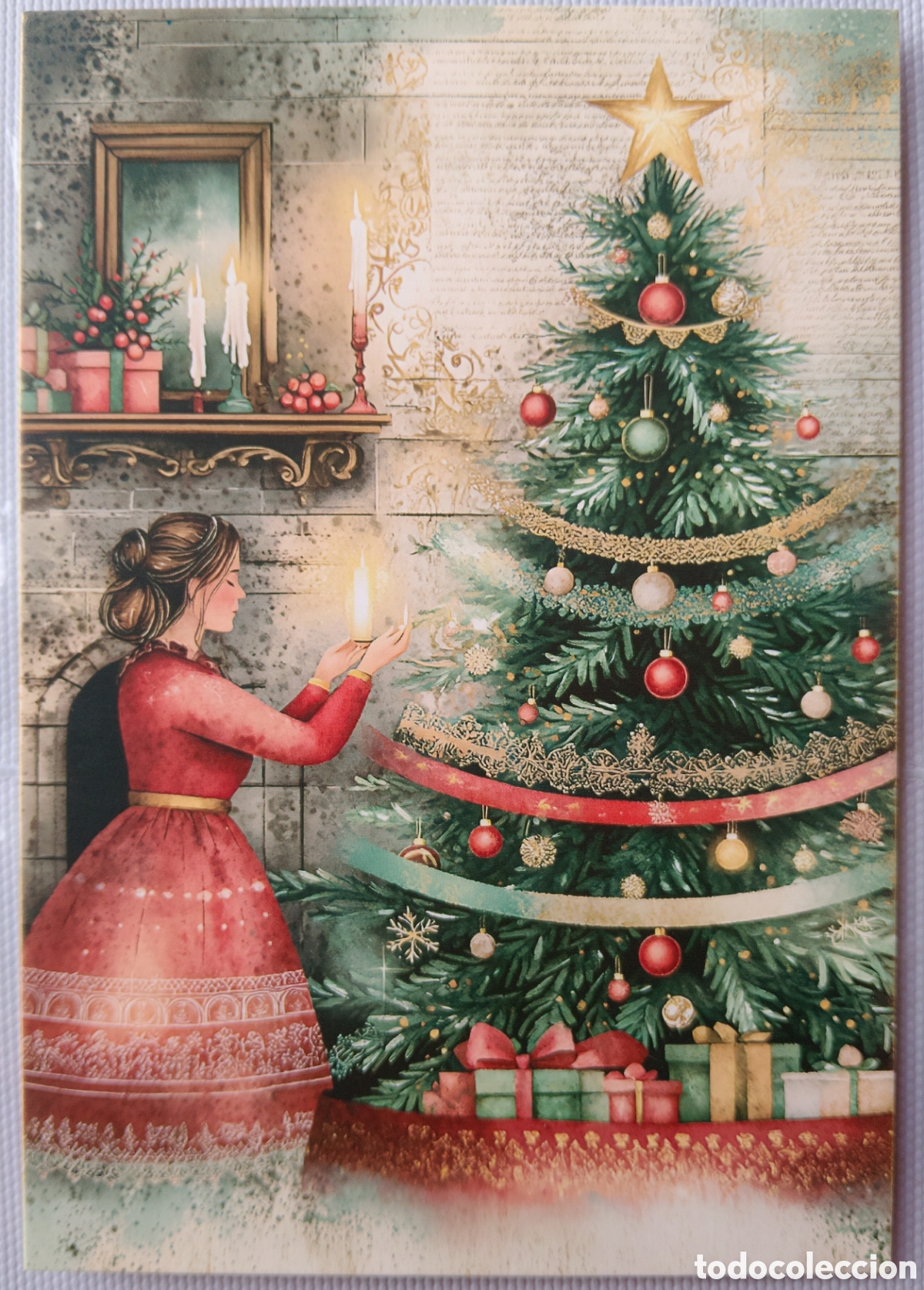 Postales: POSTAL NAVIDAD - ESCENA HOGARE&Ntilde;A CHICA &Aacute;RBOL - ESTILO ANTIGUO