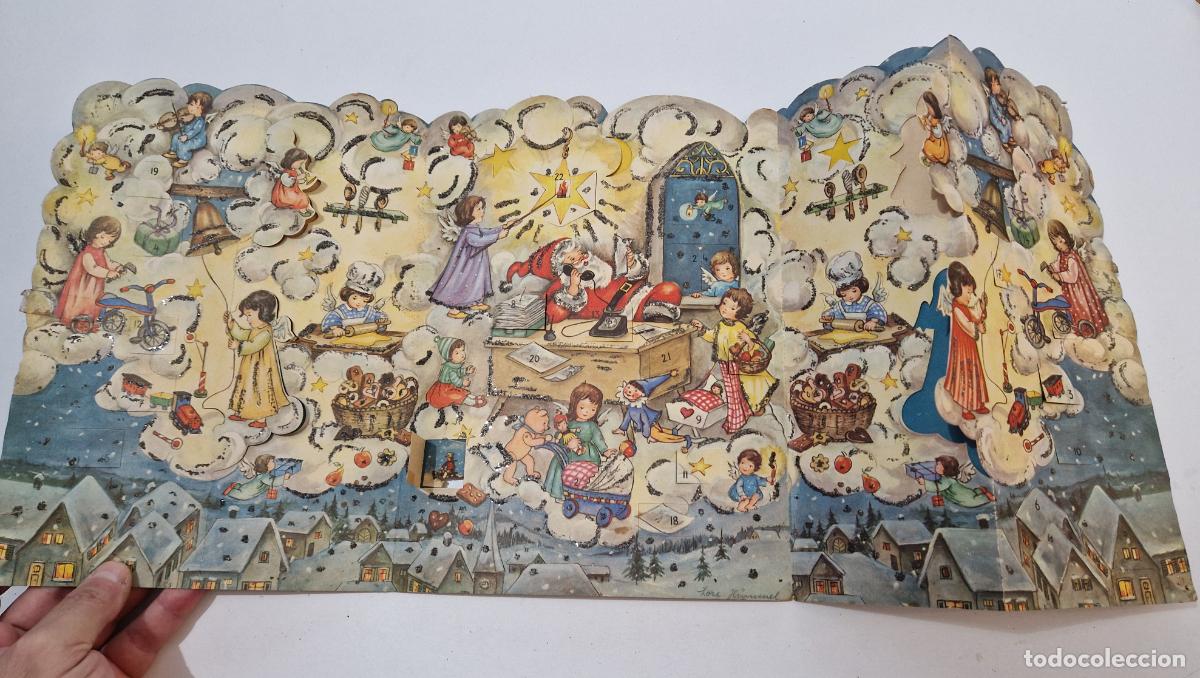Postales: Antiguo calendario adviento Papa noel santa Claus navidad Lore Hummel desplegable troquelado