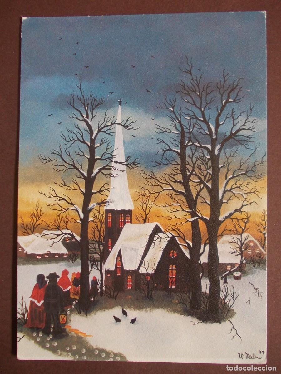 Cartes Postales: Postal Kirchgang Ursula Zahn escena invernal Grusskarten‑Verlag Deutsch pueblo nevado