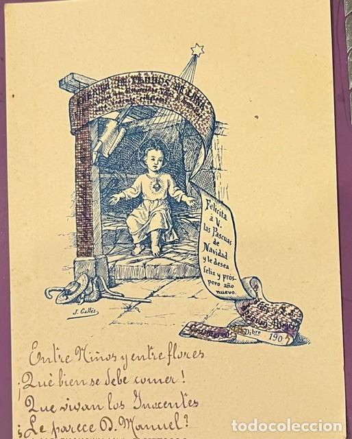 Postales: ANIGUA FELICITACION DE NAVIDAD 1907 DIBUJO DE J. GALLES