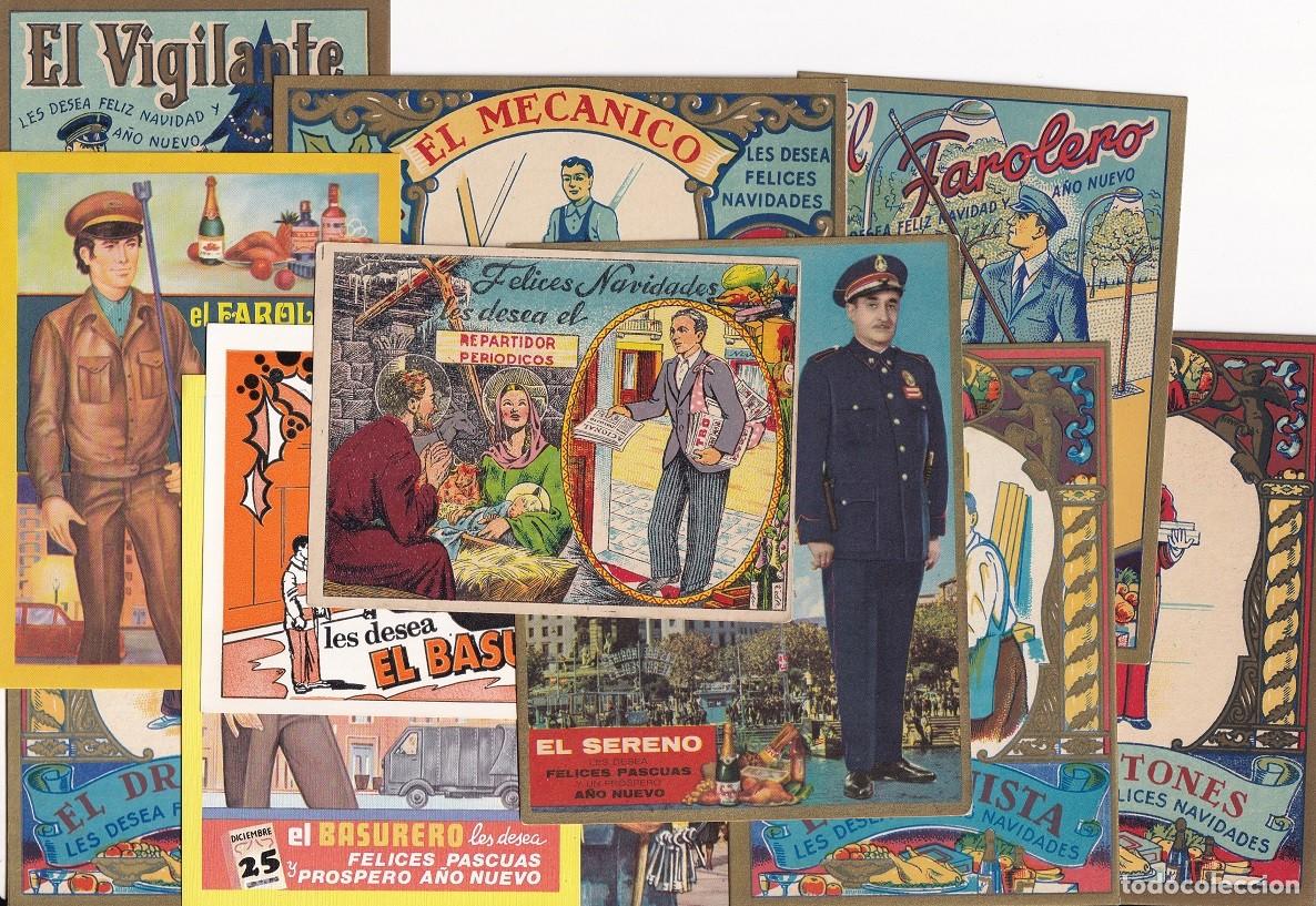 Cartes Postales: Oficios - 12 Felicitaciones navidade&ntilde;as de varios oficios - Repartidor de peri&oacute;dicos - Mec&aacute;nico ...