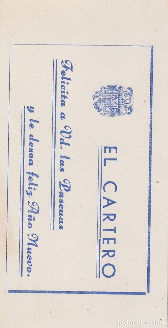 Cartes Postales: Tarjeta visita El cartero felicita a Ud. las Pasculas y le desea Feliz a&ntilde;o nuevo. Escudo Franco.