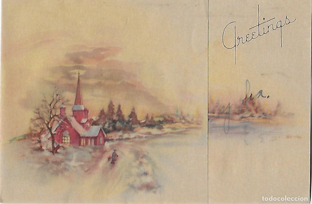 Cartes Postales: 7359S - PAISAJE NAVIDE&Ntilde;O (USA) DIPTICA 13,5X9CM (DOBLADA EN CUATRO) DIBUJO INTERIOR