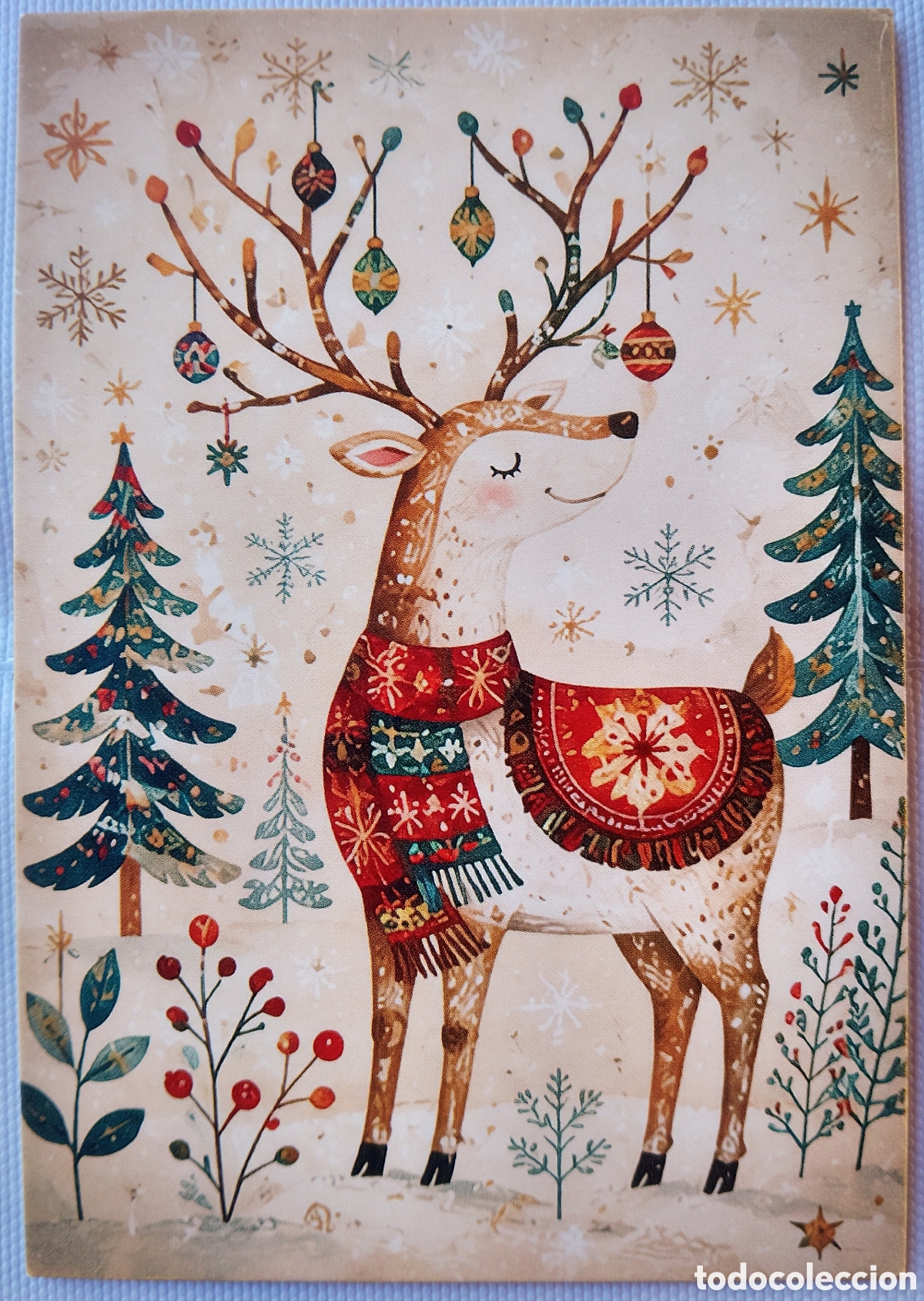 Postales: POSTAL NAVIDAD - CIERVO PAISAJE NEVADO - ESTILO ANTIGUO