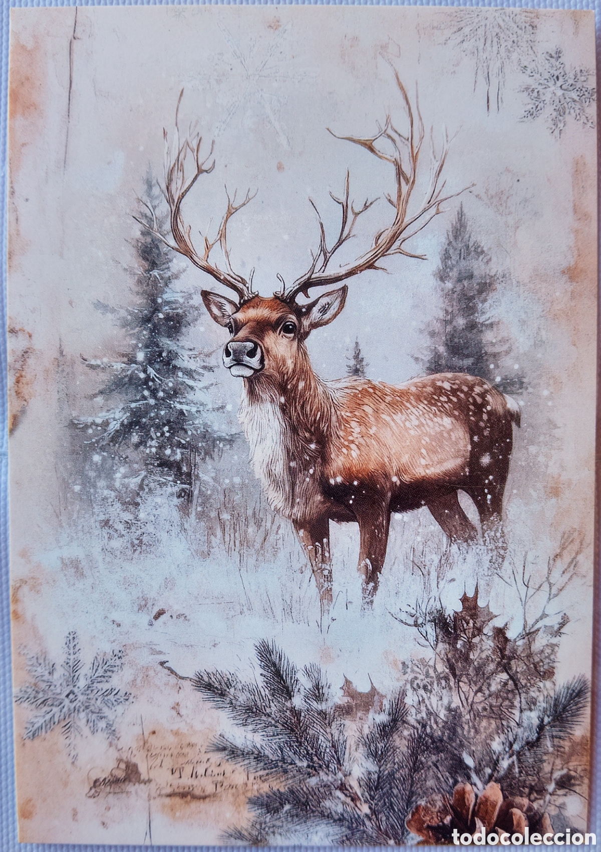 Postales: POSTAL NAVIDAD - CIERVO PAISAJE NEVADO - ESTILO ANTIGUO