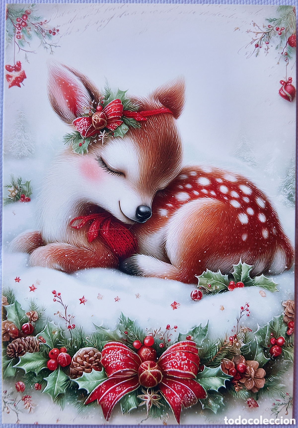 Postales: POSTAL NAVIDAD - CIERVO BAMBI PAISAJE NEVADO - ESTILO ANTIGUO