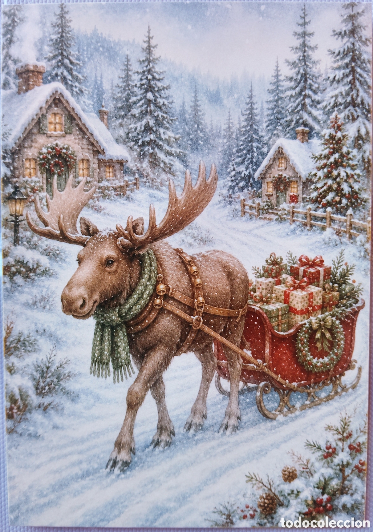 Postales: POSTAL NAVIDAD - ALCE PAISAJE NEVADO - ESTILO ANTIGUO