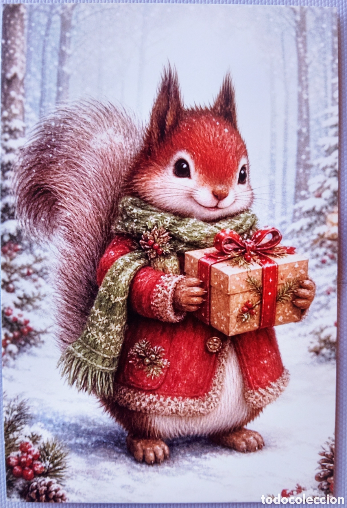 Postales: POSTAL NAVIDAD - ARDILLA REGALO PAISAJE NEVADO - ESTILO ANTIGUO