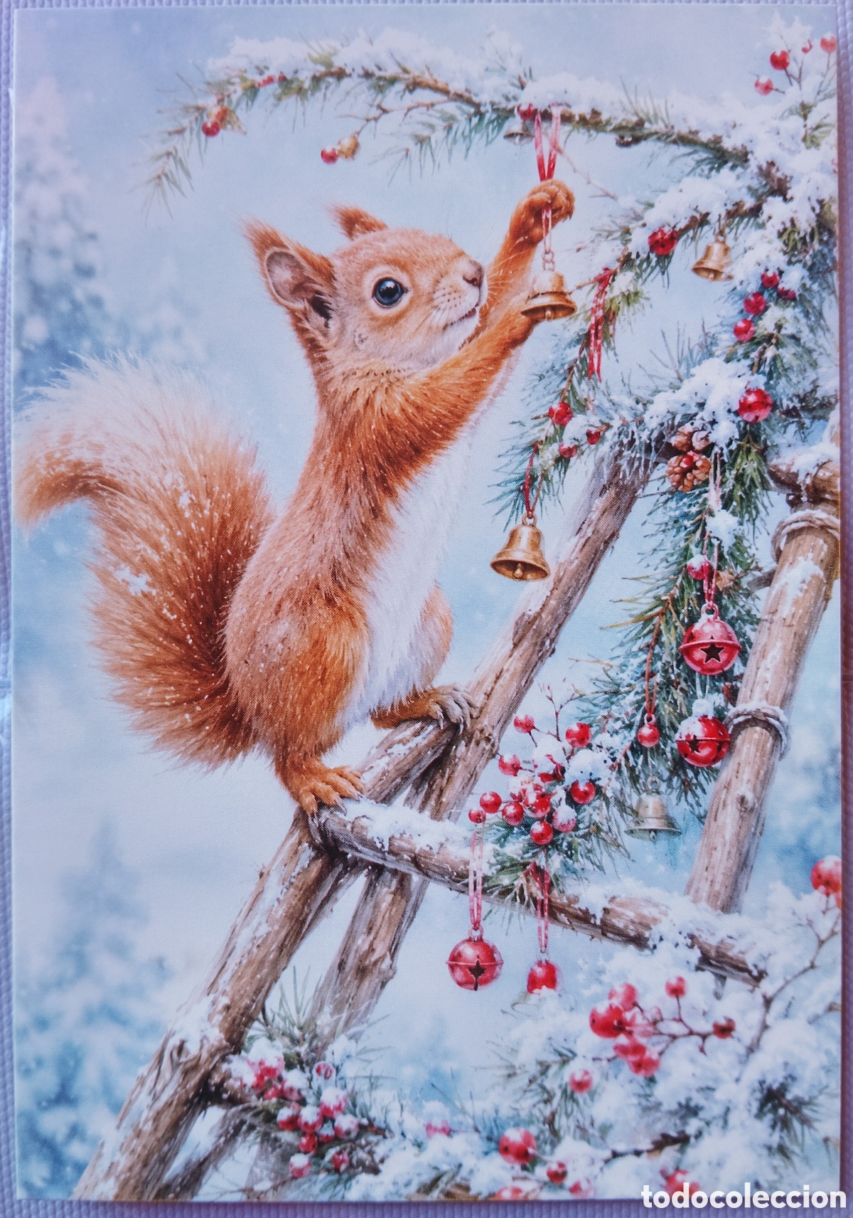 Postales: POSTAL NAVIDAD - ARDILLA ADORNOS PAISAJE NEVADO - ESTILO ANTIGUO