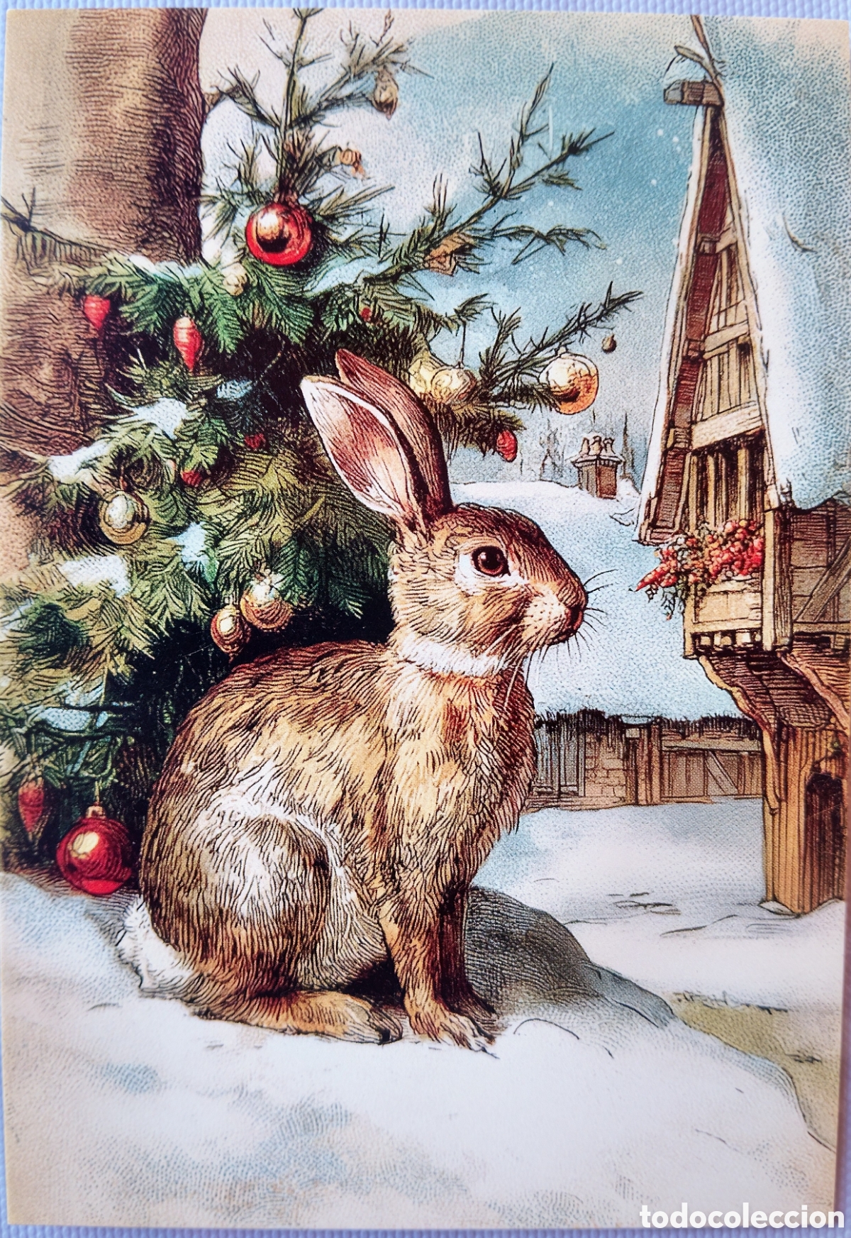 Postales: POSTAL NAVIDAD - CONEJO PAISAJE NEVADO - ESTILO ANTIGUO