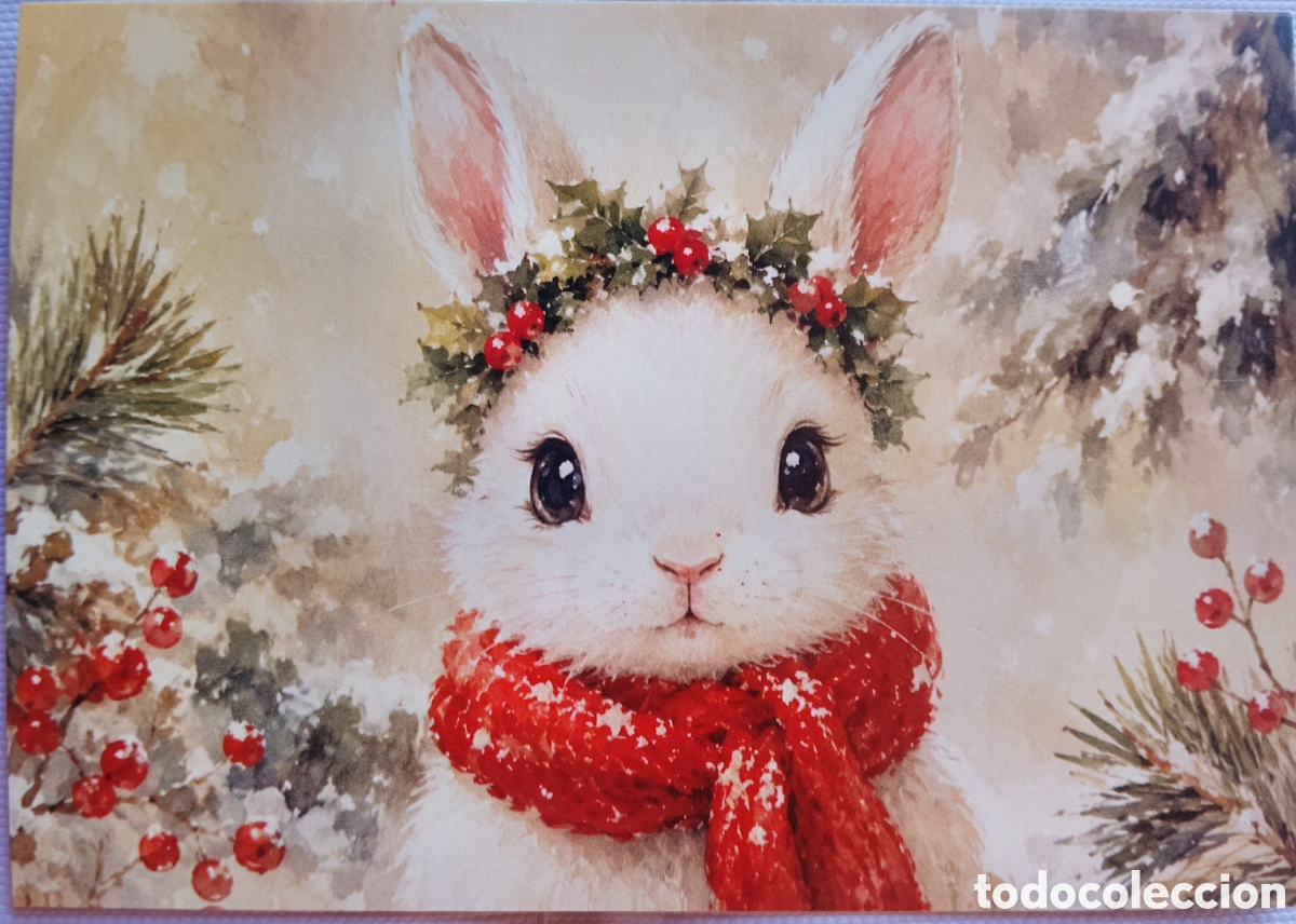 Postales: POSTAL NAVIDAD - CONEJITO PAISAJE NEVADO - ESTILO ANTIGUO