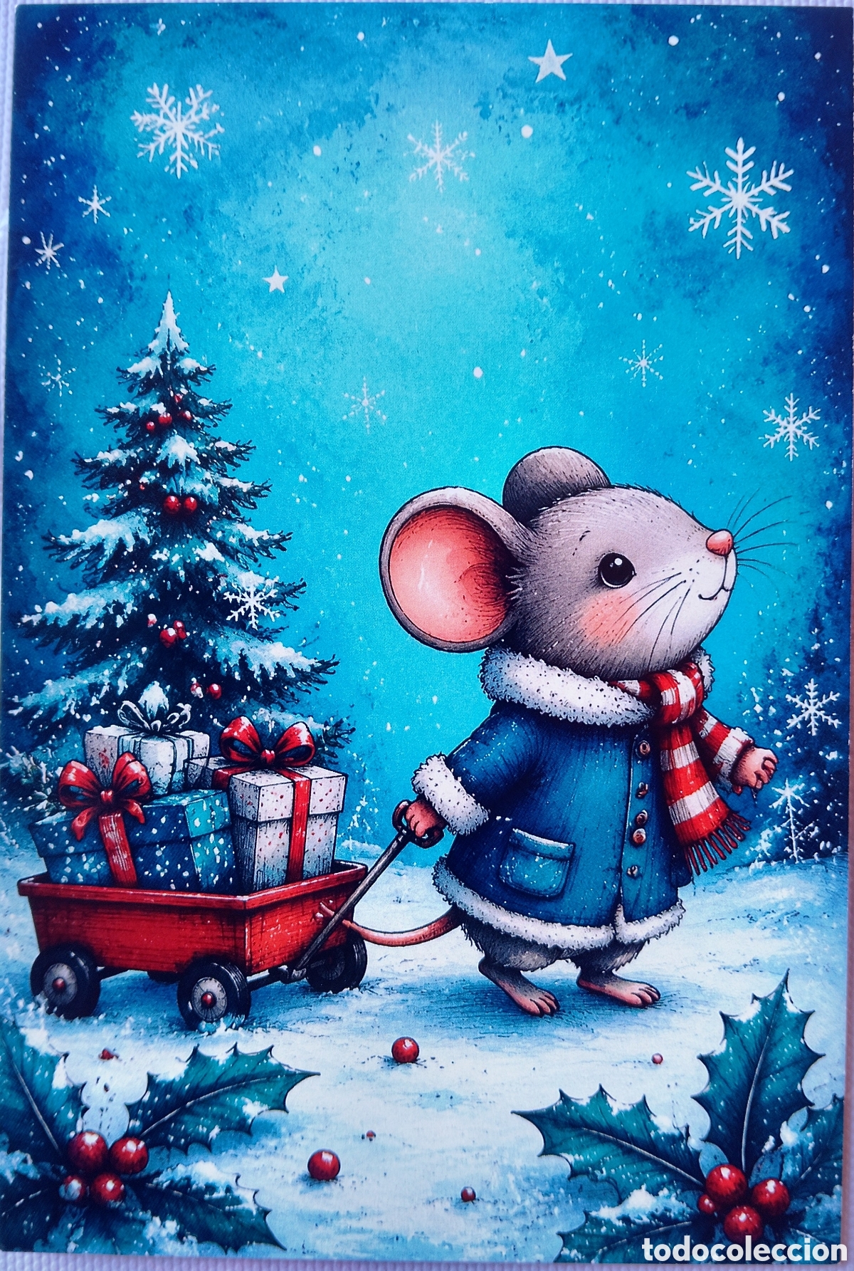 Postales: POSTAL NAVIDAD - RATONCITO REGALOS PAISAJE NEVADO - ESTILO ANTIGUO