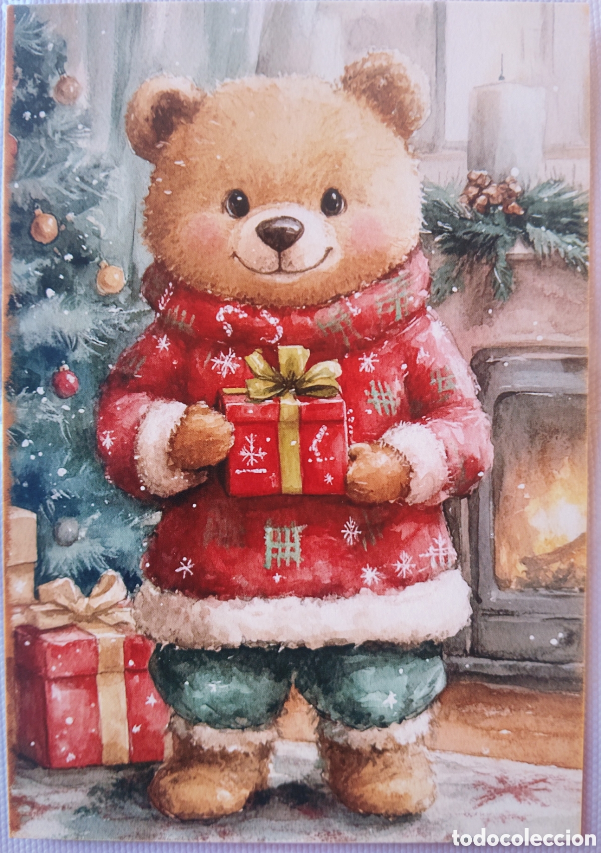 Postales: POSTAL NAVIDAD - OSO OSITO REGALOS &Aacute;RBOL CHIMENEA - ESTILO ANTIGUO