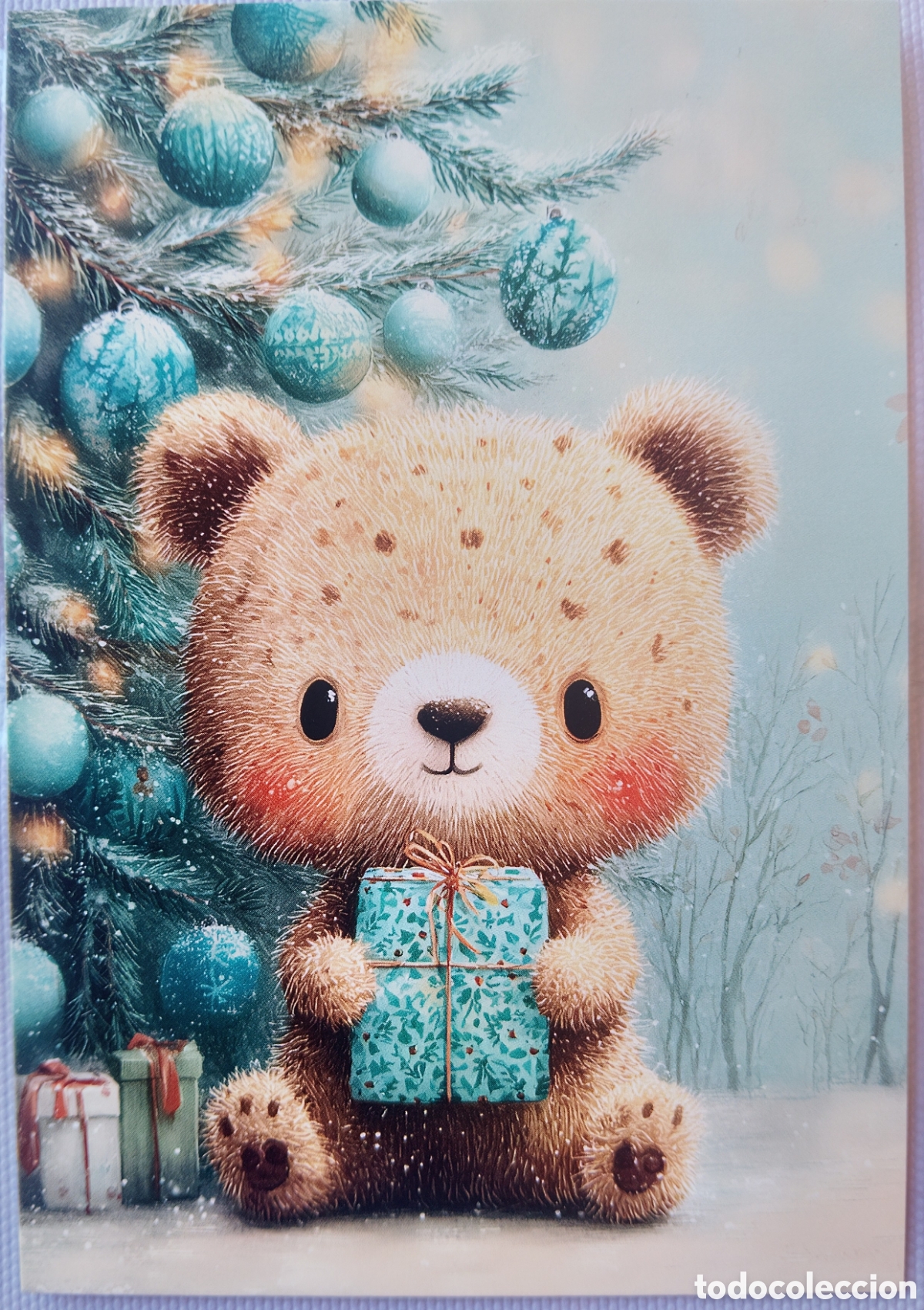 Postales: POSTAL NAVIDAD - OSO OSITO REGALOS &Aacute;RBOL PAISAJE NEVADO - ESTILO ANTIGUO