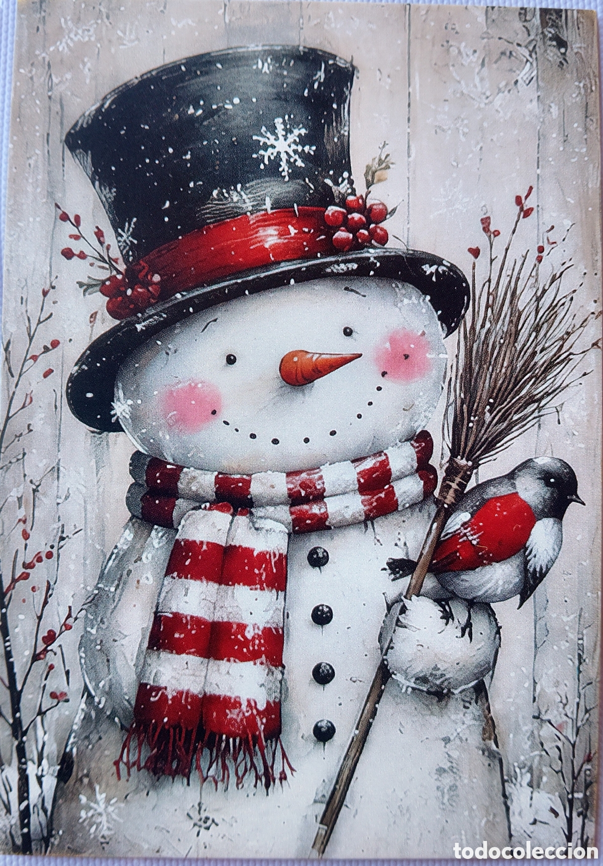 Postales: POSTAL NAVIDAD - MU&Ntilde;ECO DE NIEVE PAJARITO PAISAJE NEVADO - ESTILO ANTIGUO