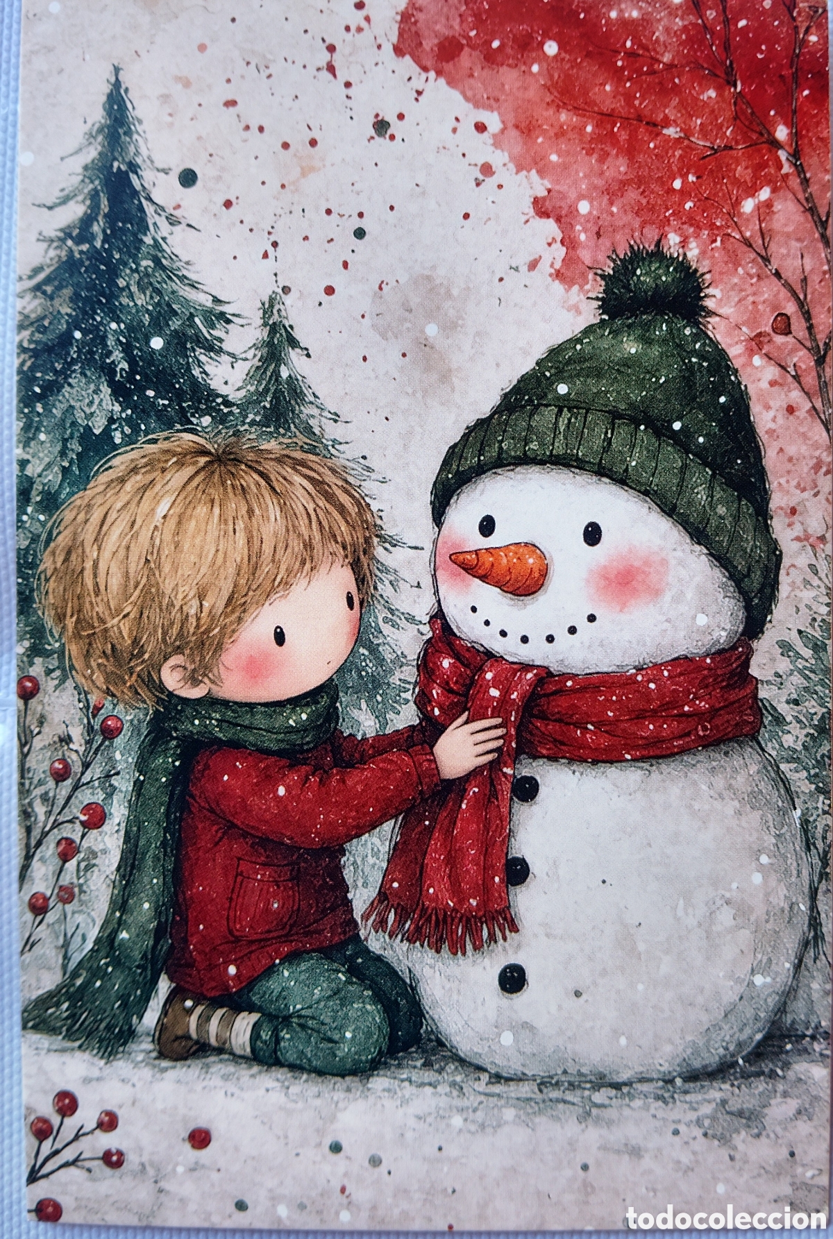 Postales: POSTAL NAVIDAD - NI&Ntilde;O MU&Ntilde;ECO DE NIEVE PAISAJE NEVADO - ESTILO ANTIGUO