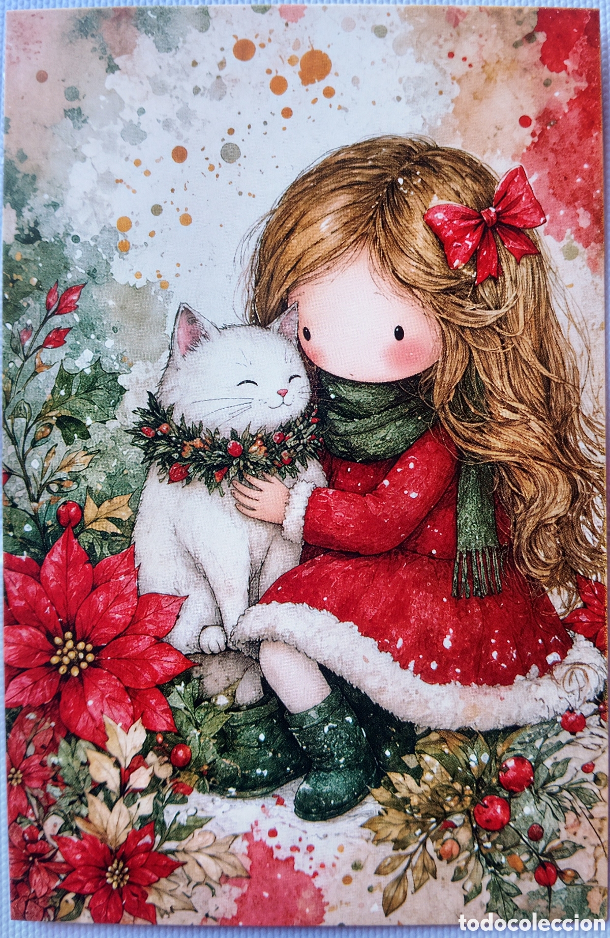 Postales: POSTAL NAVIDAD - NI&Ntilde;A GATITO GATO - ESTILO ANTIGUO