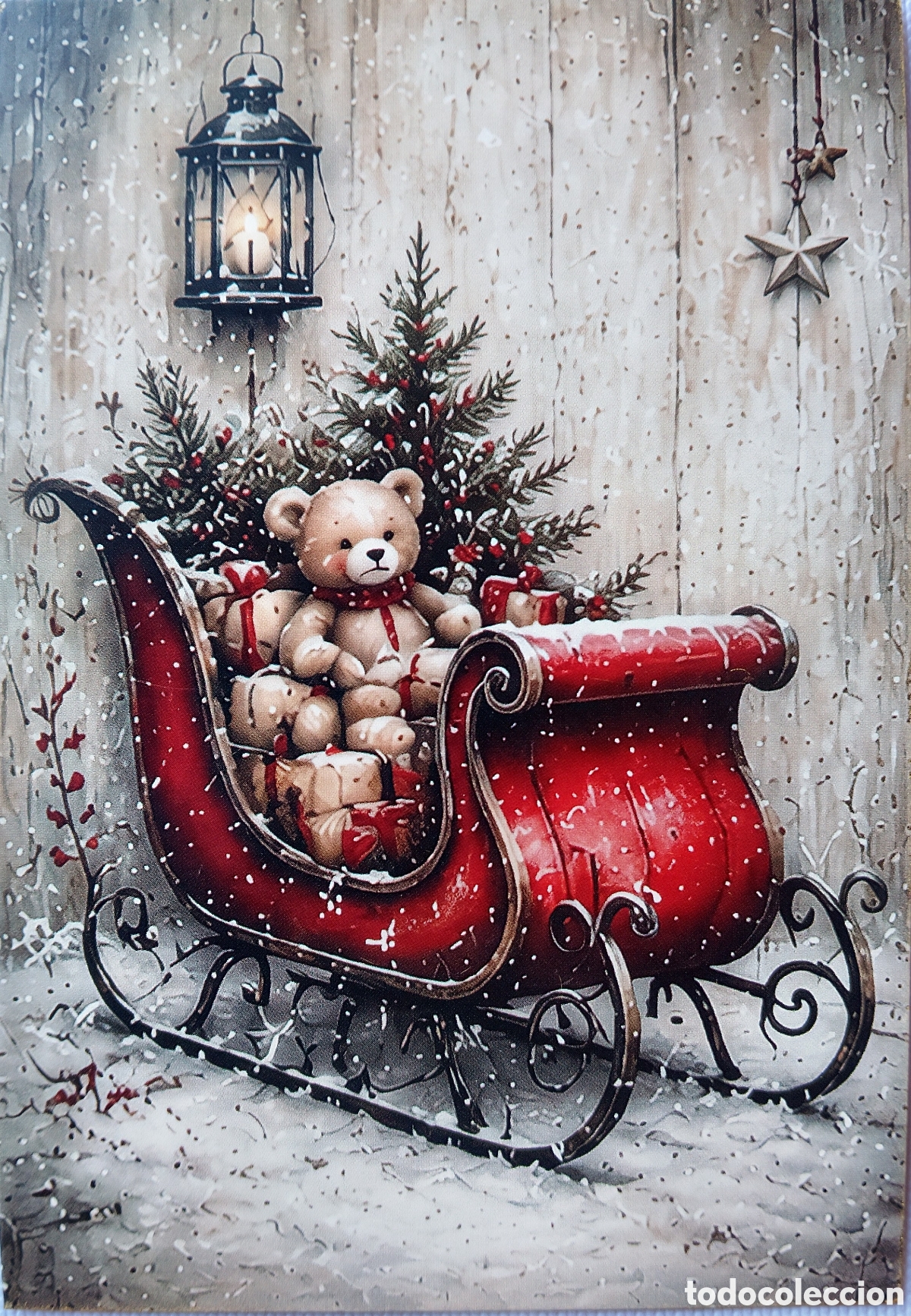 Postales: POSTAL NAVIDAD - TRINEO OSITO REGALOS PAISAJE NEVADO - ESTILO ANTIGUO