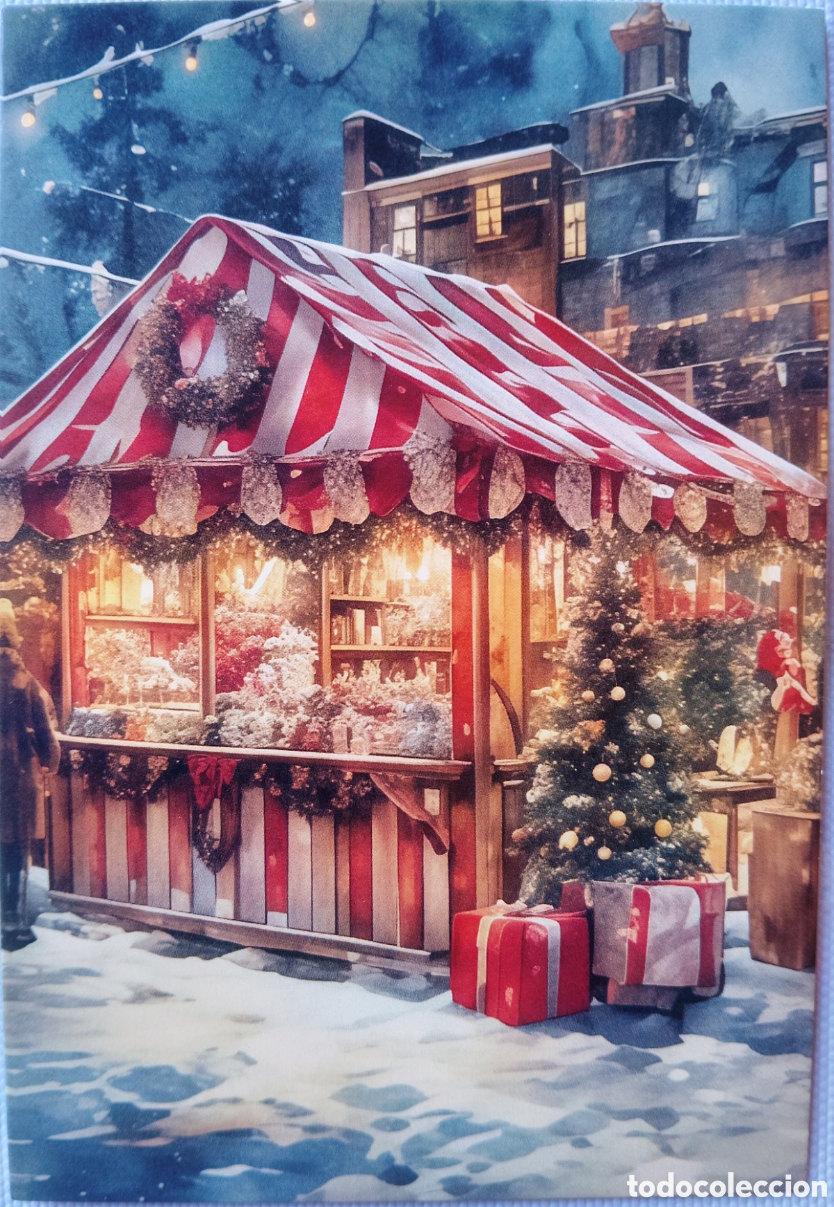 Postales: POSTAL NAVIDAD - PUESTO MERCADO NAVIDE&Ntilde;O PAISAJE NEVADO - ESTILO ANTIGUO