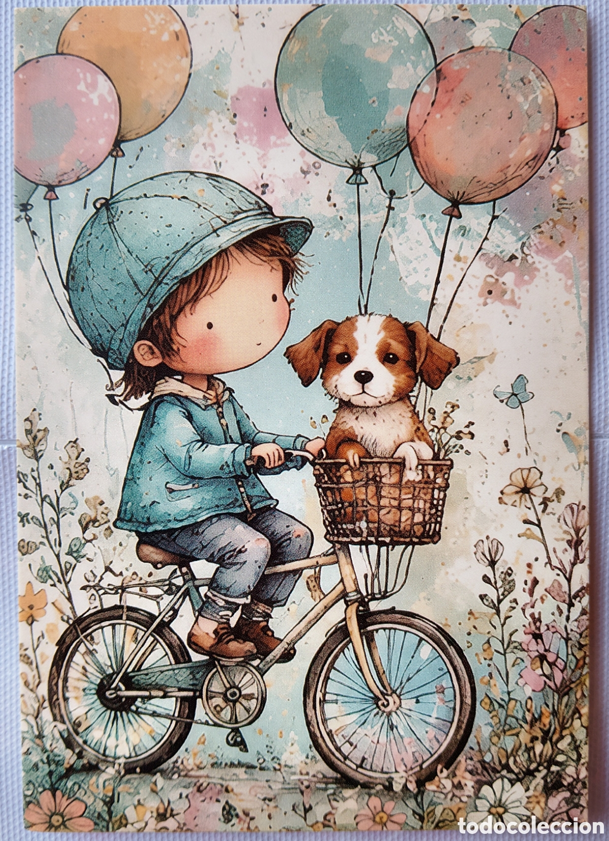 Postales: POSTAL - NI&Ntilde;O BICI PERRITO GLOBOS - ESTILO ANTIGUO