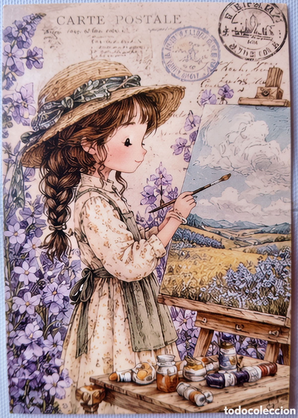 Cartoline: POSTAL - NI&Ntilde;A PINTORA LIENZO FLORES - ESTILO ANTIGUO