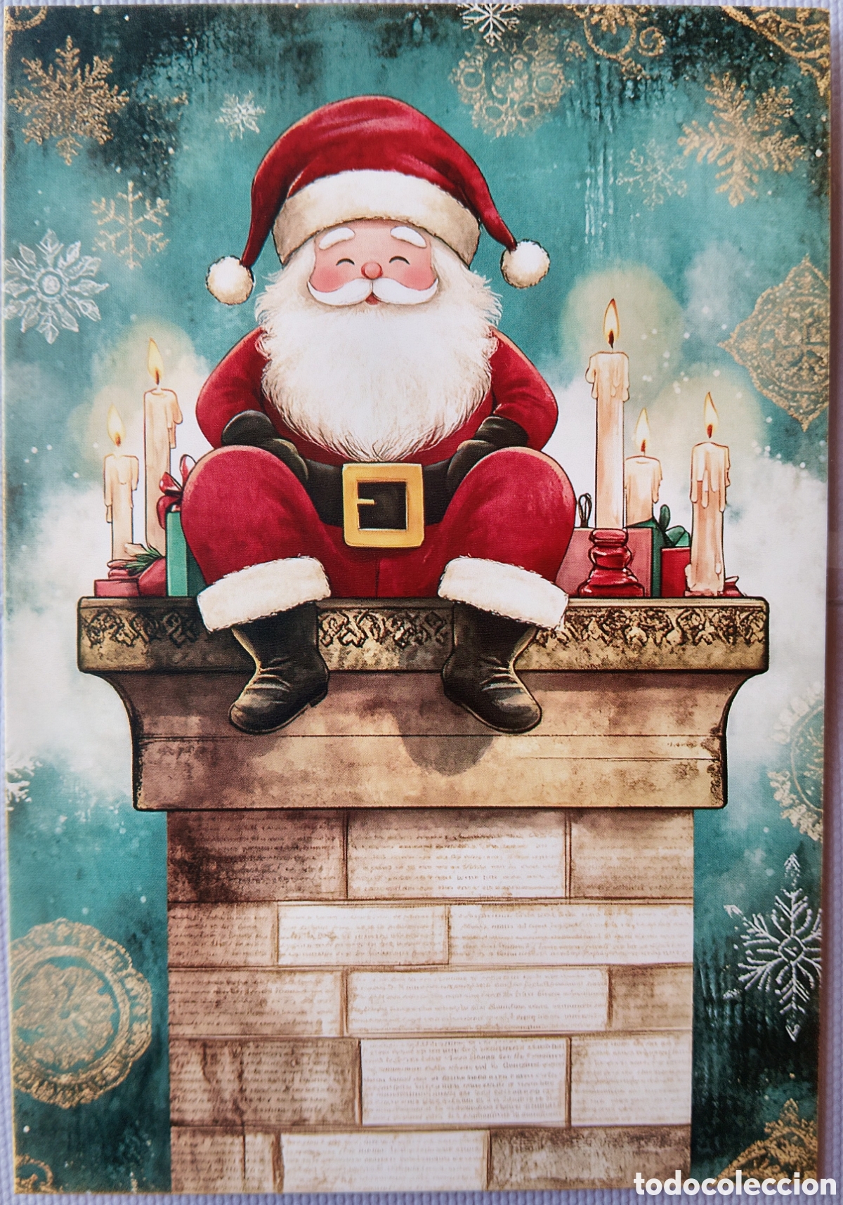 Postales: POSTAL NAVIDAD - PAP&Aacute; NOEL VELAS CHIMENEA - ESTILO ANTIGUO