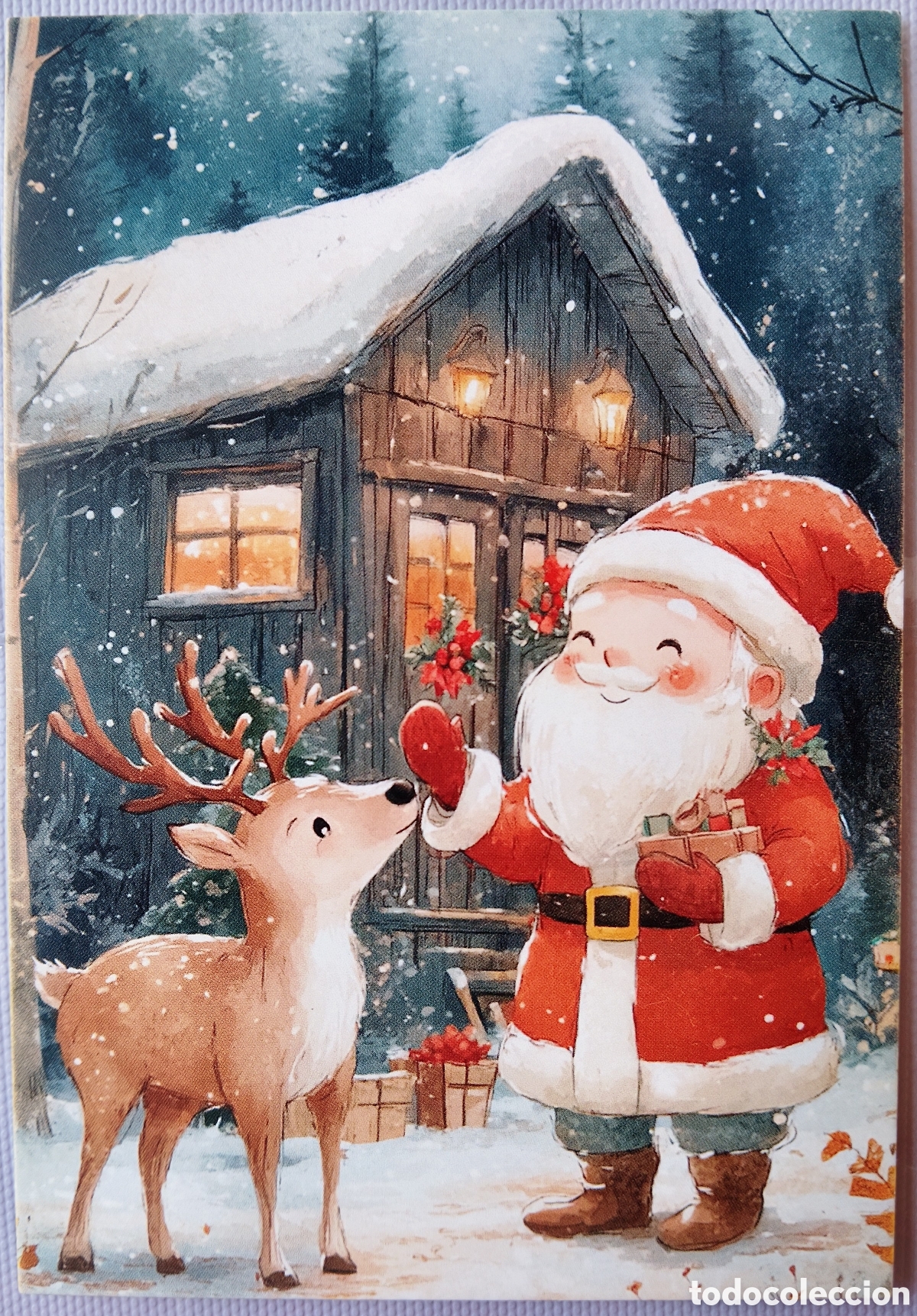 Postales: POSTAL NAVIDAD - PAP&Aacute; NOEL RENO CASITA NIEVE - ESTILO ANTIGUO