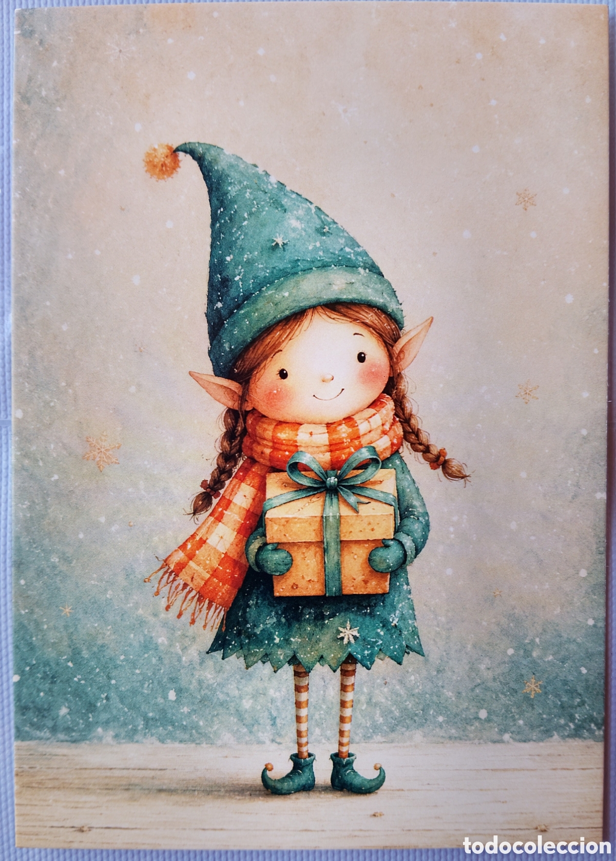 Postales: POSTAL NAVIDAD - ELFA REGALO PAISAJE NEVADO - ESTILO ANTIGUO