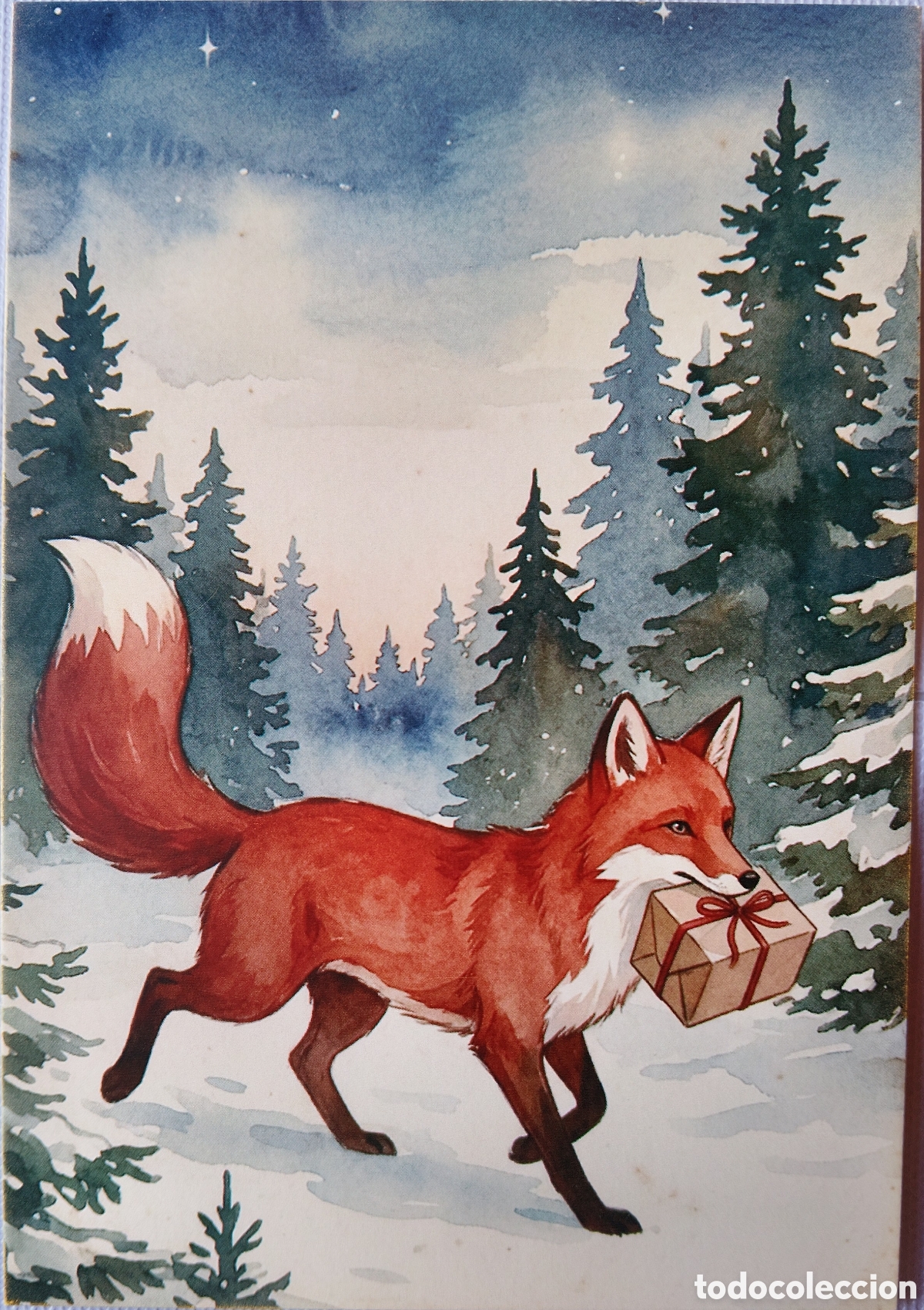 Postales: POSTAL NAVIDAD - ZORRO REGALO PAISAJE NEVADO - ESTILO ANTIGUO