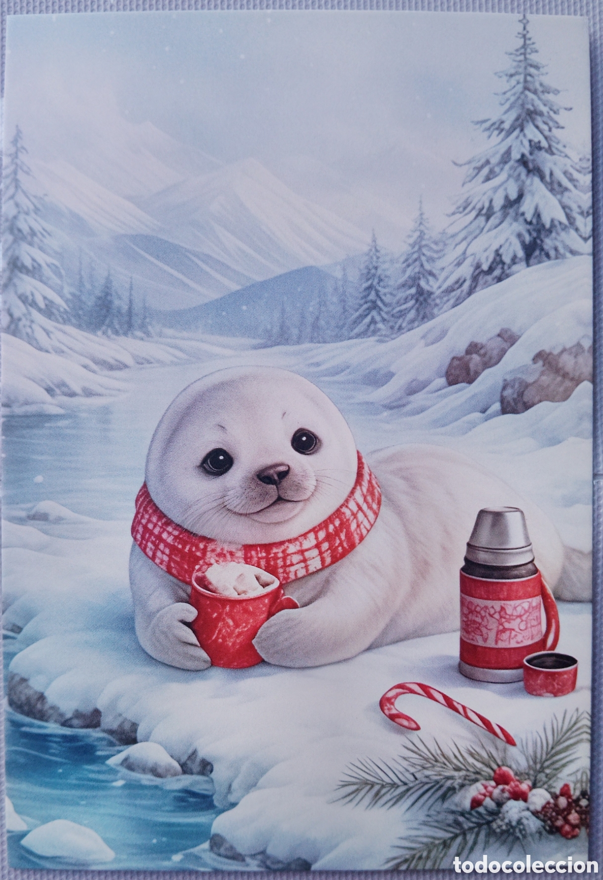 Postales: POSTAL NAVIDAD - CR&Iacute;A FOCA TAZA PAISAJE NEVADO - ESTILO ANTIGUO