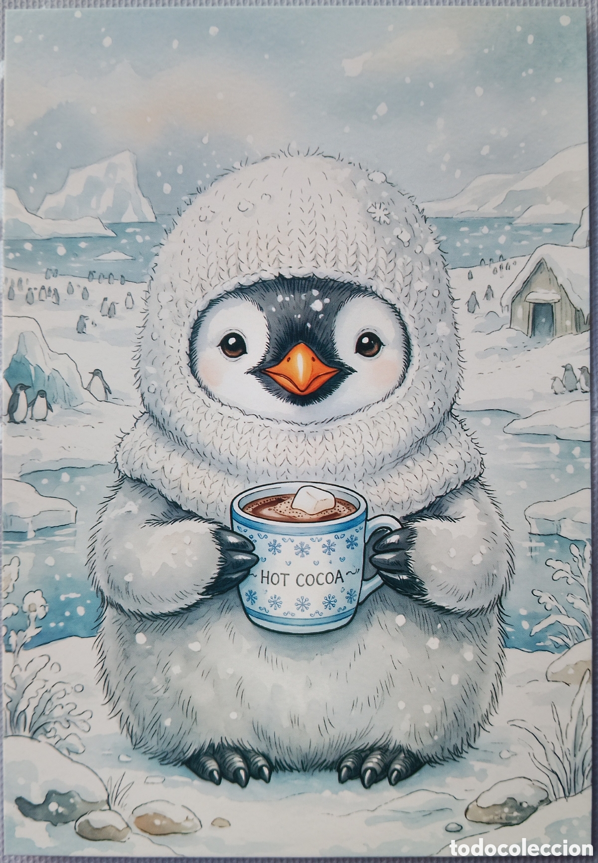 Postales: POSTAL NAVIDAD - PING&Uuml;INO TAZA PAISAJE NEVADO - ESTILO ANTIGUO
