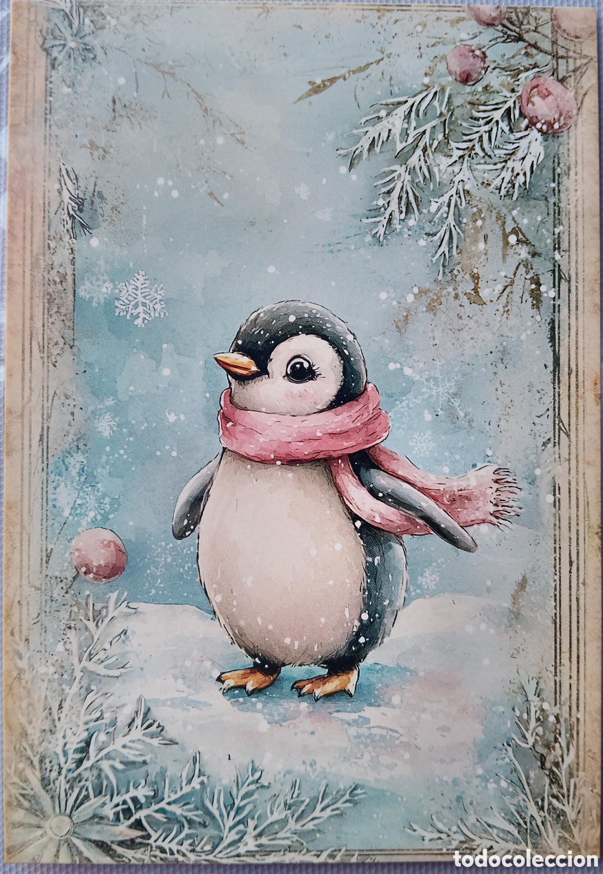 Postales: POSTAL NAVIDAD - PING&Uuml;INO PAISAJE NEVADO - ESTILO ANTIGUO